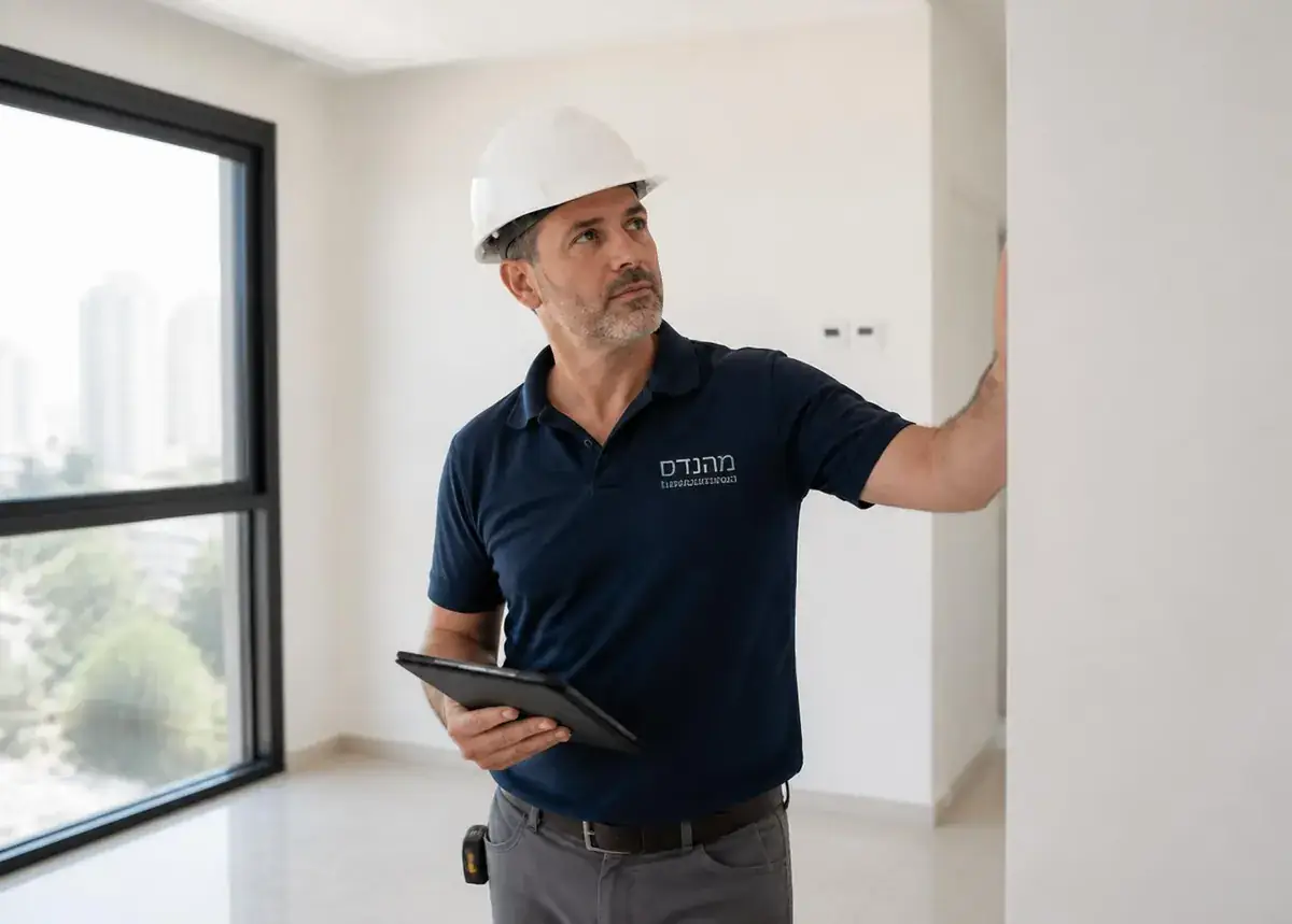 בודק מקצועי של מאסטר בדק בית במהלך בדיקת דירה