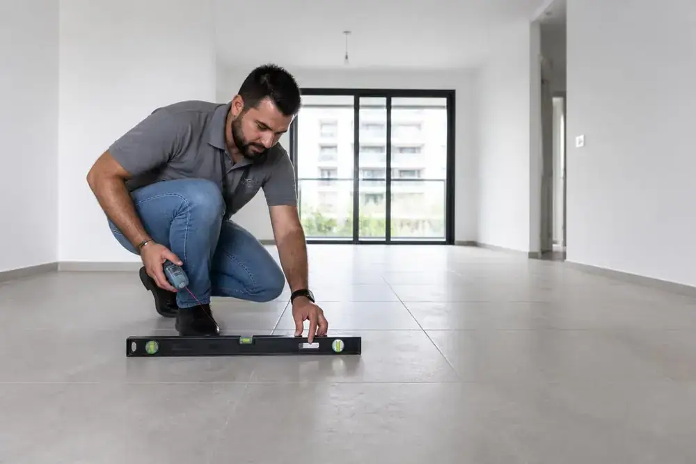 בדיקת מישוריות ריצוף בדירה חדשה מקבלן לפני מסירה